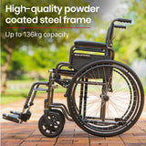 NNEMB 24 Inch Folding Wheelchair-XL Wide Design-136kg Capacity-Park Brakes-Retractable Armrests-Dark Grey Hammertone