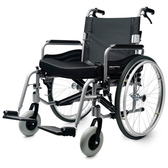 NNEMB Folding Wheelchair XXL Extra-Wide Bariatric Seat-Aluminium Frame-150kg Capacity-24 Inch Wheels-Park Brakes-Black