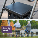 NNEMB 4 Wheel Lightweight Rollator Walker-Aluminium Frame-Seat-Carry Bag-for Seniors-Titanium Style