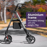 NNEMB 4 Wheel Lightweight Rollator Walker-Aluminium Frame-Seat-Carry Bag-for Seniors-Titanium Style