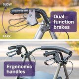 NNEMB 4 Wheel Lightweight Rollator Walker-Aluminium Frame-Seat-Carry Bag-for Seniors-Titanium Style