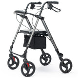 NNEMB 4 Wheel Lightweight Rollator Walker-Aluminium Frame-Seat-Carry Bag-for Seniors-Titanium Style