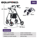 NNEMB 4 Wheel Lightweight Rollator Walker-Aluminium Frame-Seat-Carry Bag-for Seniors-Titanium Style