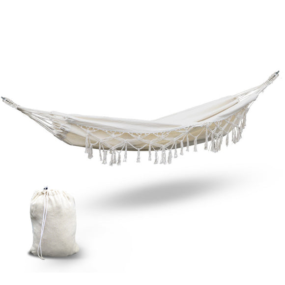 NNEDSZ Hanging Tassel Hammock Swing Bed Cream