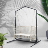 NNEDSZ Double Swing Hammock Chair with Stand Macrame Outdoor Bench Seat Chairs