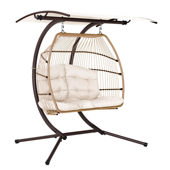 NNEDSZ Outdoor Furniture Lounge Hanging Swing Chair Egg Hammock Stand Rattan Wicker Latte