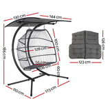 NNEDSZ Outdoor Furniture Lounge Hanging Swing Chair Egg Hammock Stand Rattan Wicker Grey