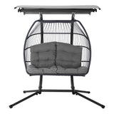NNEDSZ Outdoor Furniture Lounge Hanging Swing Chair Egg Hammock Stand Rattan Wicker Grey