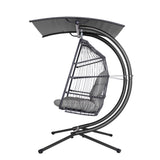 NNEDSZ Outdoor Furniture Lounge Hanging Swing Chair Egg Hammock Stand Rattan Wicker Grey