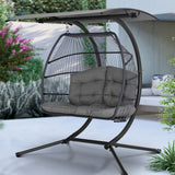 NNEDSZ Outdoor Furniture Lounge Hanging Swing Chair Egg Hammock Stand Rattan Wicker Grey
