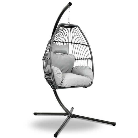 NNEDSZ Outdoor Furniture Egg Hammock Hanging Swing Chair Stand Pod Wicker Grey