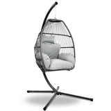 NNEDSZ Outdoor Furniture Egg Hammock Hanging Swing Chair Stand Pod Wicker Grey