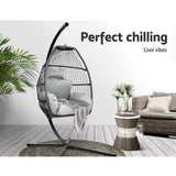 NNEDSZ Outdoor Furniture Egg Hammock Hanging Swing Chair Stand Pod Wicker Grey
