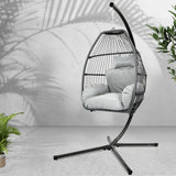 NNEDSZ Outdoor Furniture Egg Hammock Hanging Swing Chair Stand Pod Wicker Grey