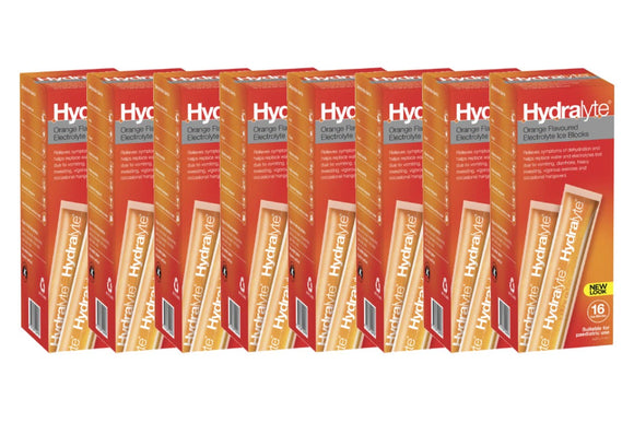 NNEKG Hydralyte Electrolyte Ice Block Orange x 16 Pack of 8