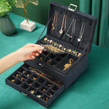 NNEOBA 3-layes Black Flannel Jewelry Box boite a bijou Jewelry Organizer Necklace Earring Ring Storage Box for Women Gifts