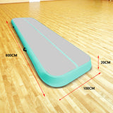 NNEDPE 8m x 1m Air Track Inflatable Gymnastics Mat Tumbling - Grey Green