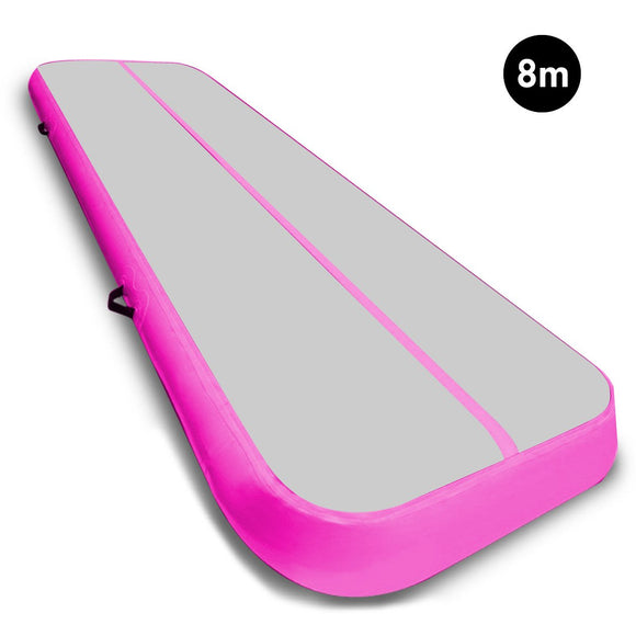 NNEDPE 8m x 1m Air Track Inflatable Gymnastics Mat Tumbling - Grey Pink