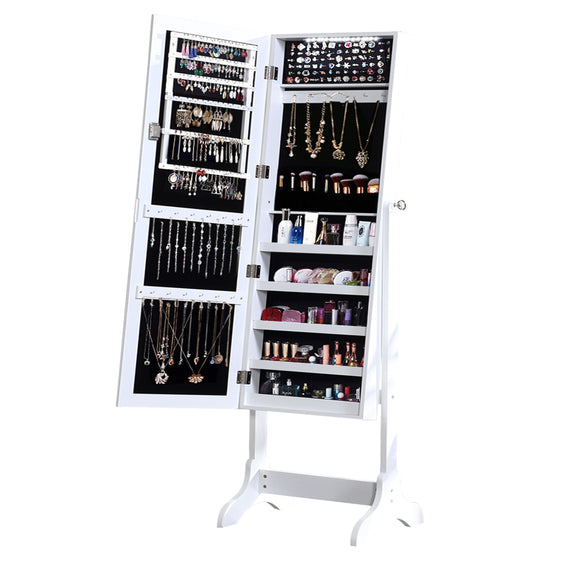 NNEIDS Dual Use Mirrored Jewellery Dressing Cabinet with LED Light White Colour