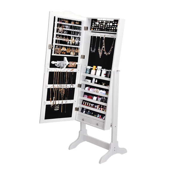 NNEIDS Dual Use Mirrored Jewellery Dressing Cabinet with LED Light in White