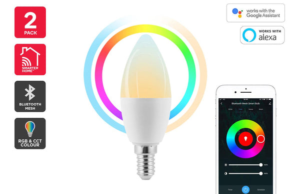 NNEKG 5W Colour & Whites Smart LED Bulb (E14 Bluetooth Mesh) Pack of 2