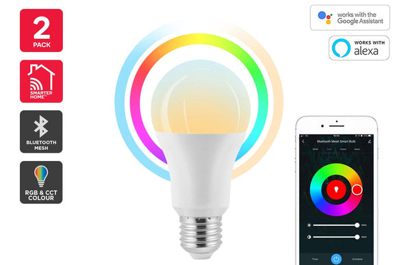 NNEKG 10W Colour & Whites Smart LED Bulb (E27 Bluetooth Mesh) Pack of 2