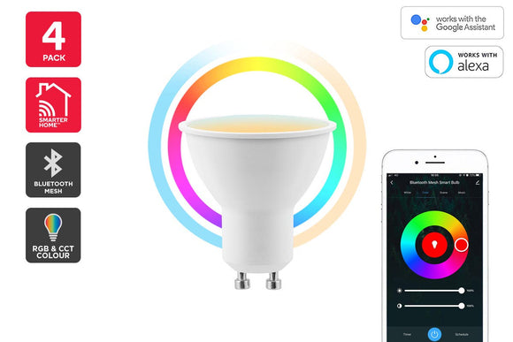 NNEKG 5W Colour & Whites Smart LED Bulb (GU10 Bluetooth Mesh) Pack of 4