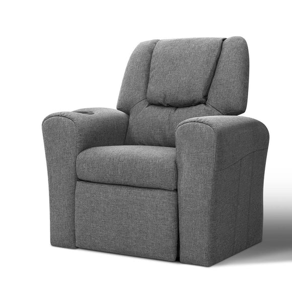 NNEDSZ  Kids Recliner Chair Grey Linen Soft Sofa Lounge Couch Children Armchair