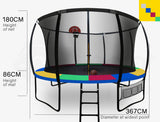 NNEMB 12ft Round Kids Trampoline with Curved Pole Design and Basketball Set-Black and Multi-colour