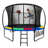 NNEMB 12ft Round Kids Trampoline with Curved Pole Design and Basketball Set-Black and Multi-colour