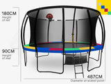 NNEMB 16ft Round Kids Trampoline with Curved Pole Design and Basketball Set-Black and Multi-colour