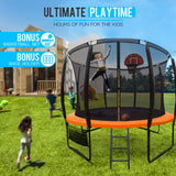 NNEMB 10ft Round Trampoline Basketball Set Safety Net Spring Pad Ladder