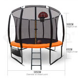 NNEMB 10ft Round Trampoline Basketball Set Safety Net Spring Pad Ladder