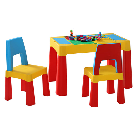 NNEDSZ 3PCS Kids Table and Chairs Set Activity Chalkboard Toys Storage Box Desk