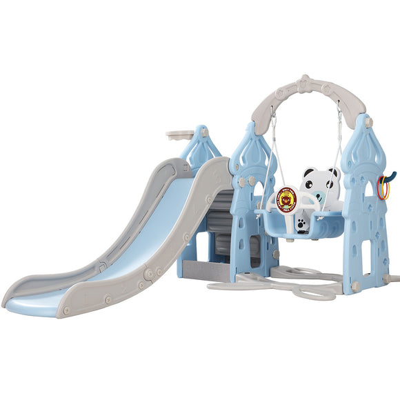 NNEDSZ Kids 170cm Slide and Swing Set Playground Basketball Hoop Ring Outdoor Toys Blue