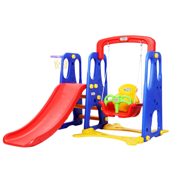 NNEDSZ Kids 3-in-1 Slide Swing with Basketball Hoop Toddler Outdoor Indoor Play