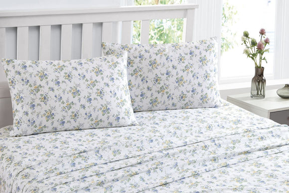 NNEKG Laura Ashley Le Fleur Cotton Sateen Sheet Set (King Cottage Blue)