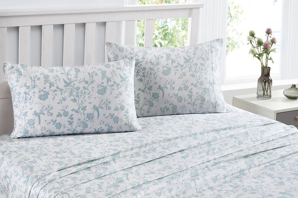 NNEKG Laura Ashley Garden Palace Cotton Sateen Sheet Set (King Duck Egg)