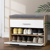 NNEDSZ Shoe Cabinet Bench Shoes Storage Organiser Rack Fabric Seat Wooden Cupboard Up to 8 pairs