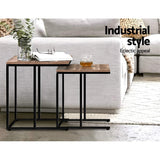 NNEDSZ Coffee Table Nesting Side Tables Wooden Rustic Vintage Metal Frame