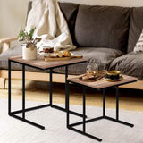 NNEDSZ Coffee Table Nesting Side Tables Wooden Rustic Vintage Metal Frame