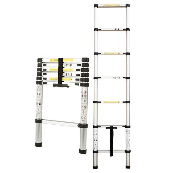 NNEMB 2m Telescopic Aluminium Ladder Alloy Extension Extendable Steps Multi Adjustable