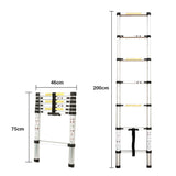 NNEMB 2m Telescopic Aluminium Ladder Alloy Extension Extendable Steps Multi Adjustable