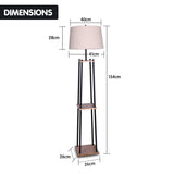 NNEDPE Sarantino Metal Etagere Floor Lamp Wood shelf Cream Fabric Shade