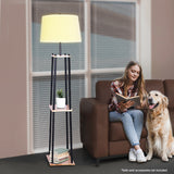 NNEDPE Sarantino Metal Etagere Floor Lamp Wood shelf Cream Fabric Shade