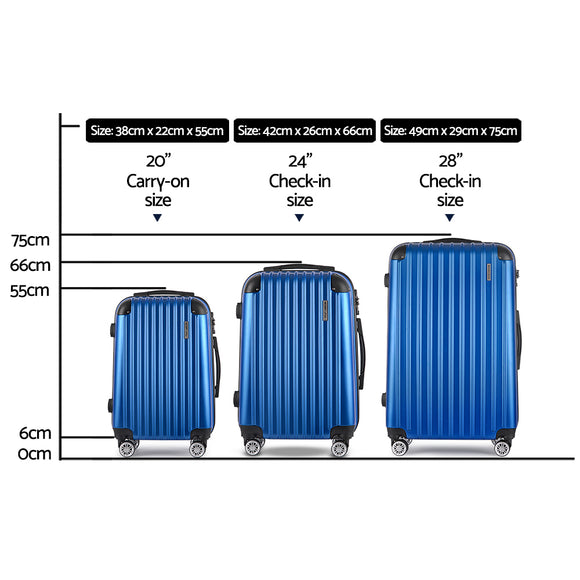 NNEDSZ 3 Piece Lightweight Hard Suit Case Luggage Blue