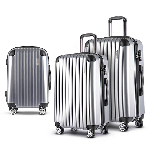 NNEDSZ 3 Piece Lightweight Hard Suit Case Luggage Silver