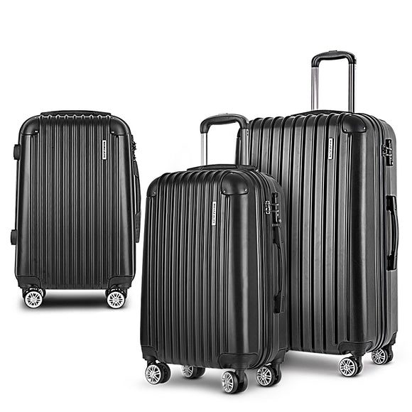 NNEDSZ 3pc Luggage Sets Suitcases Set Travel Hard Case Lightweight Black