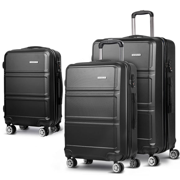 NNEDSZ 3 Piece Lightweight Hard Suit Case Luggage Black
