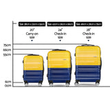 NNEDSZ 3 Piece Lightweight Hard Suit Case Luggage Yellow and Navy